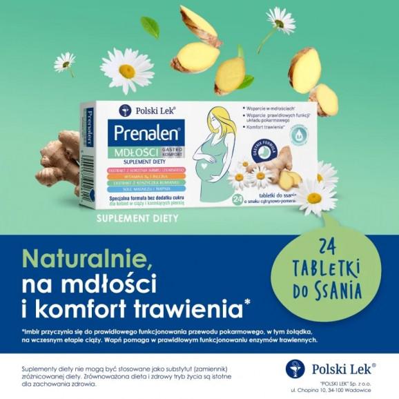 [04.07.2026] Prenalen Mdłości Gastro Komfort, smak cytrynowo-pomarańczowy – suplement diety (24 tabletki do ssania) - zdjęcie produktu