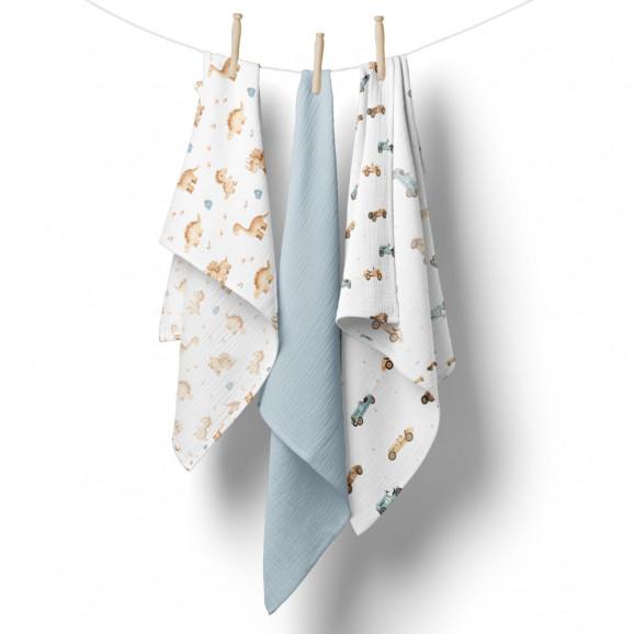 Bocioland Pieluszki muślinowe 70x70 cm 3-pack niebieskie (BL301) - zdjęcie produktu