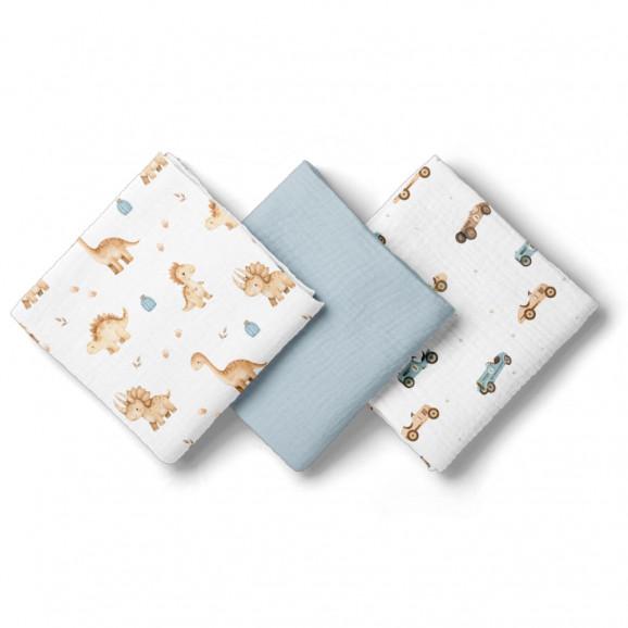Bocioland Pieluszki muślinowe 70x70 cm 3-pack niebieskie (BL301) - zdjęcie produktu