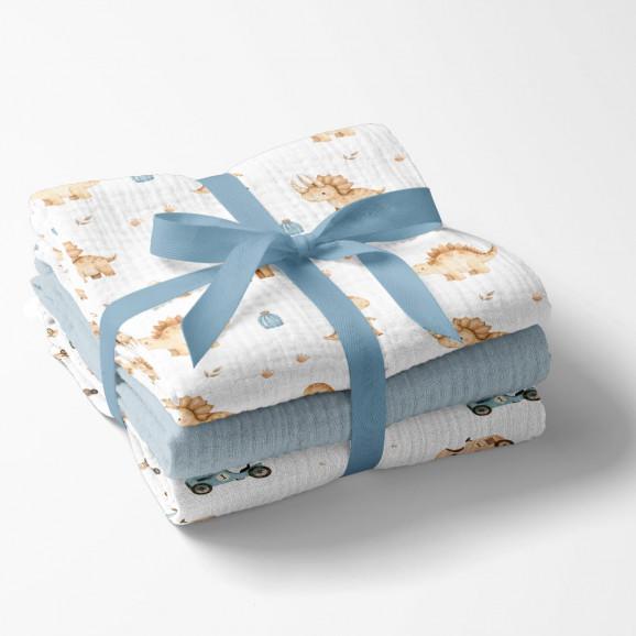 Bocioland Pieluszki muślinowe 70x70 cm 3-pack niebieskie (BL301) - zdjęcie produktu