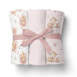 Bocioland Pieluszki muślinowe 70x70 cm 3-pack Róż (BL303) - zdjęcie produktu