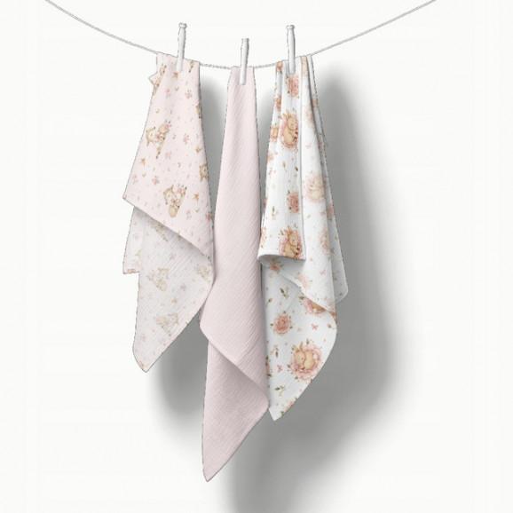 Bocioland Pieluszki muślinowe 70x70 cm 3-pack Róż (BL303) - zdjęcie produktu