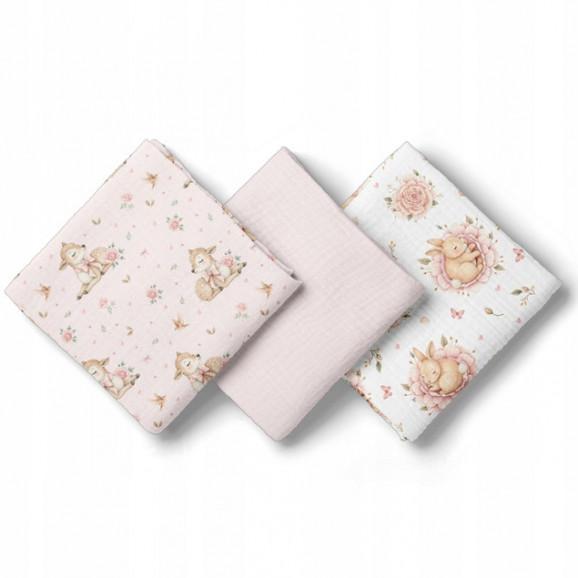 Bocioland Pieluszki muślinowe 70x70 cm 3-pack Róż (BL303) - zdjęcie produktu
