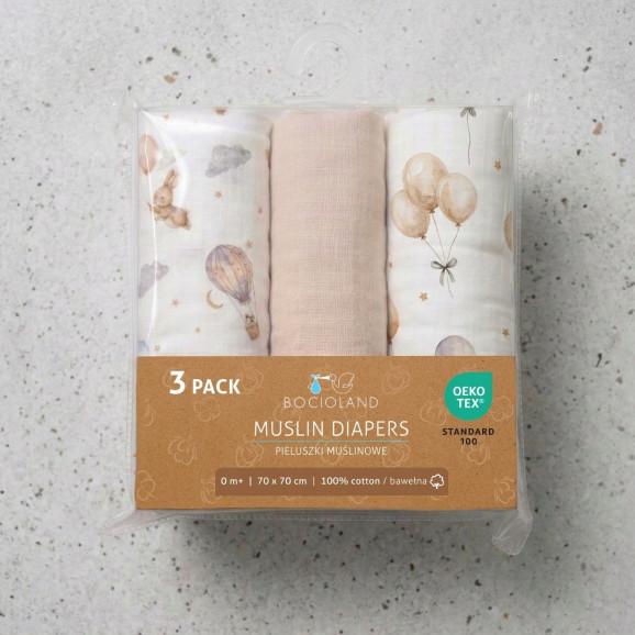 Bocioland Pieluszki muślinowe 70x70 cm 3 pack BEŻ (BL300) - zdjęcie produktu