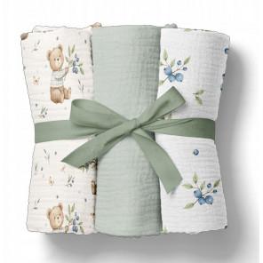 Bocioland 3022 Pieluszki muślinowe 70x70 cm 3-pack zielone BL302 - zdjęcie produktu