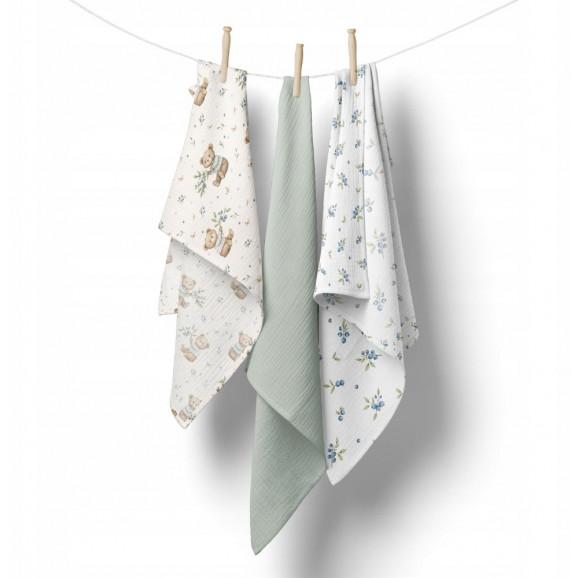 Bocioland 3022 Pieluszki muślinowe 70x70 cm 3-pack zielone BL302 - zdjęcie produktu