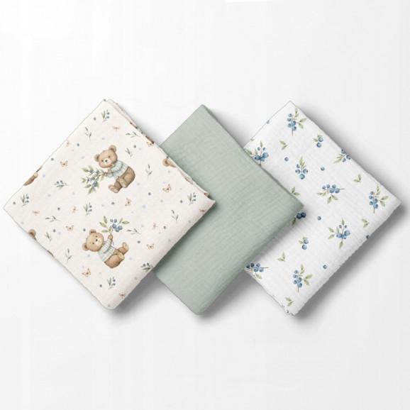 Bocioland 3022 Pieluszki muślinowe 70x70 cm 3-pack zielone BL302 - zdjęcie produktu