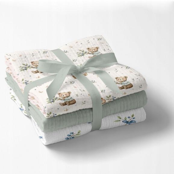 Bocioland 3022 Pieluszki muślinowe 70x70 cm 3-pack zielone BL302 - zdjęcie produktu