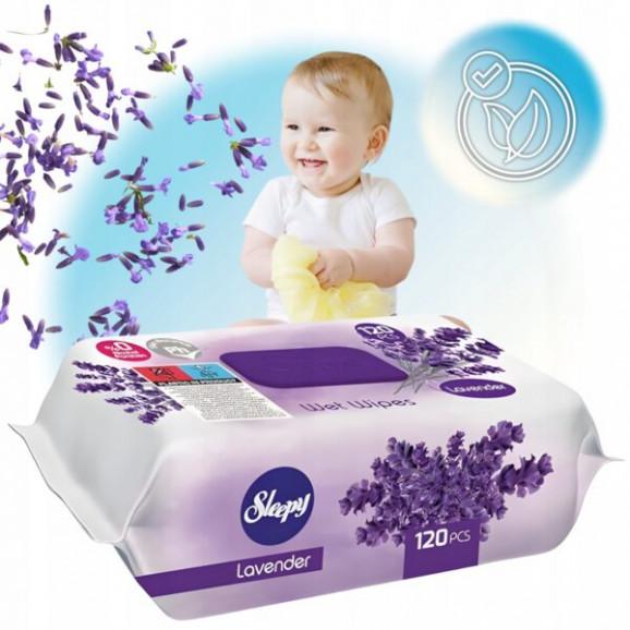 SLEEPY Chusteczki nawilżane dla dzieci i dorosłych Lawenda (120 szt.) - zdjęcie produktu
