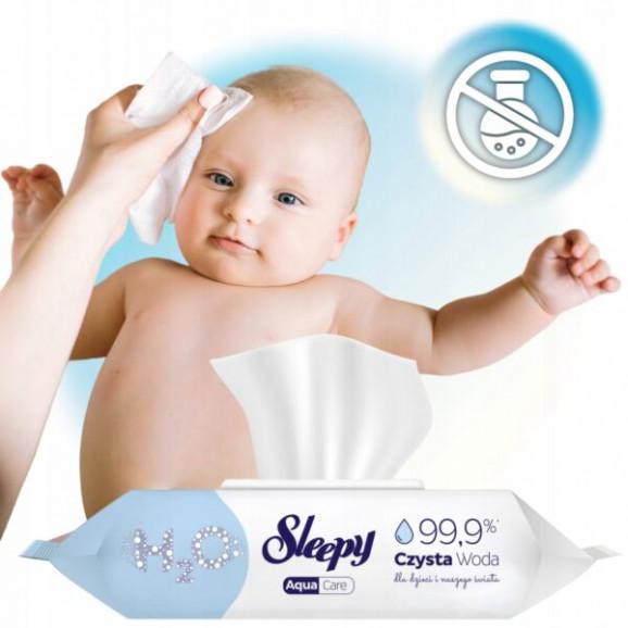 Sleepy Aqua Care Baby 99,9% wody – chusteczki nawilżane dla dzieci (50 szt.) Sleepy Aqua Care Baby 99,9% wody – chusteczki nawilżane dla dzieci (50 szt.) - zdjęcie produktu