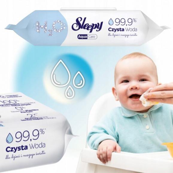 Sleepy Aqua Care Baby 99,9% wody – chusteczki nawilżane dla dzieci (50 szt.) Sleepy Aqua Care Baby 99,9% wody – chusteczki nawilżane dla dzieci (50 szt.) - zdjęcie produktu