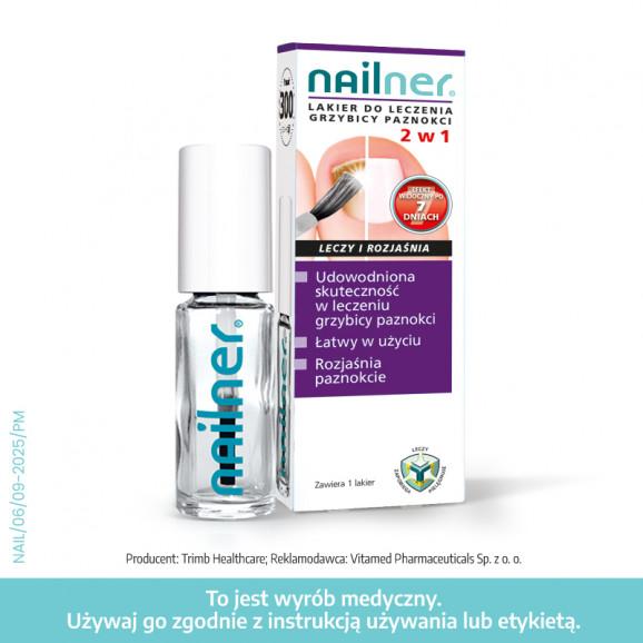 Nailner lakier do leczenia grzybicy paznokci 2 w 1 – wyrób medyczny (5 ml) Nailner lakier do leczenia grzybicy paznokci 2 w 1 – wyrób medyczny (5 ml) - zdjęcie produktu