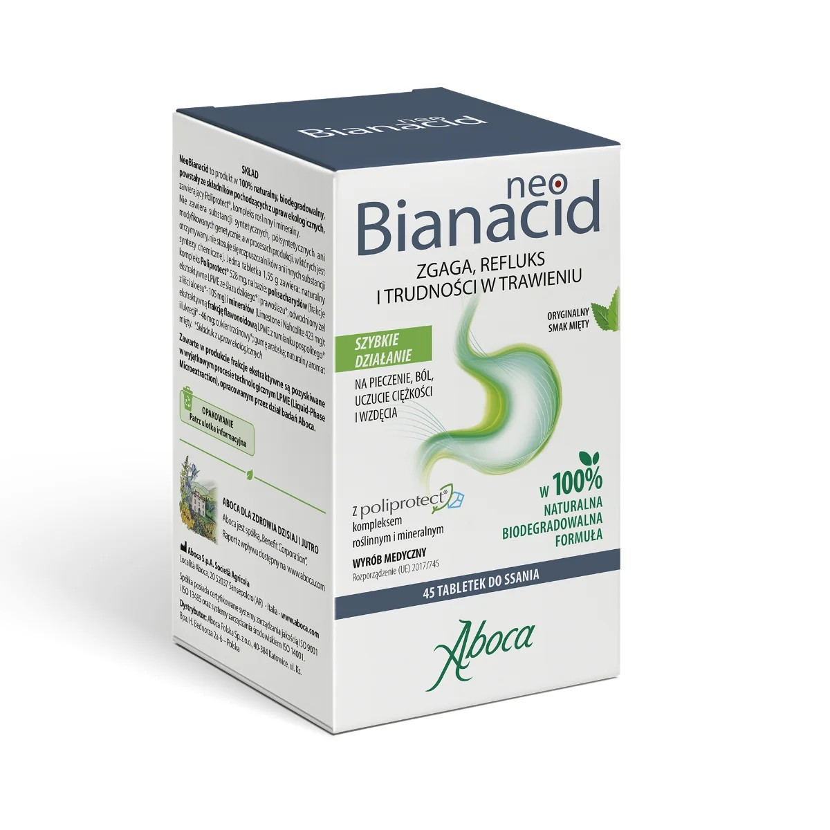 NeoBianacid, 45 tabletek do ssania, smak miętowy – wyrób medyczny