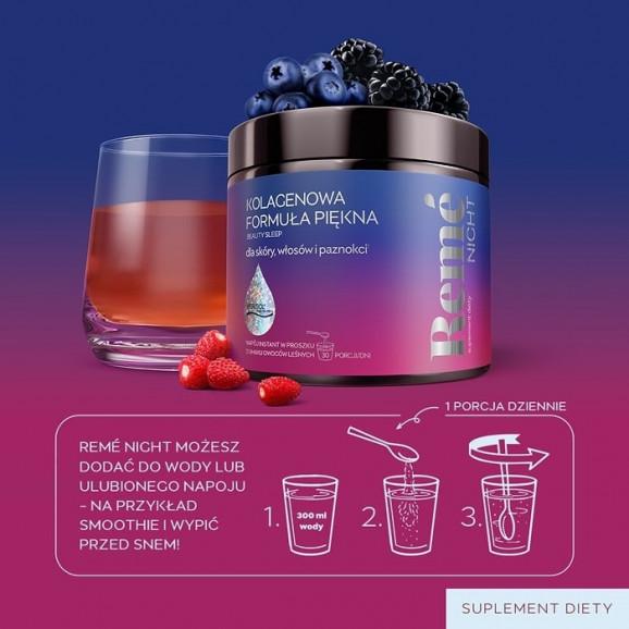 Reme Night Kolagenowa Formuła Piękna, smak owoce leśne, 150 g – suplement diety Reme Night Kolagenowa Formuła Piękna, smak owoce leśne, 150 g – suplement diety - zdjęcie produktu