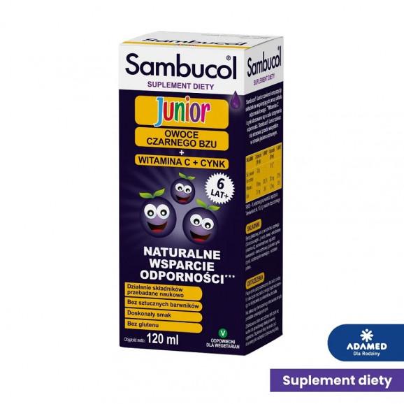 Sambucol Junior – płyn ze składnikami wspomagającymi odporność (120 ml) Sambucol Junior – płyn ze składnikami wspomagającymi odporność (120 ml) - zdjęcie produktu