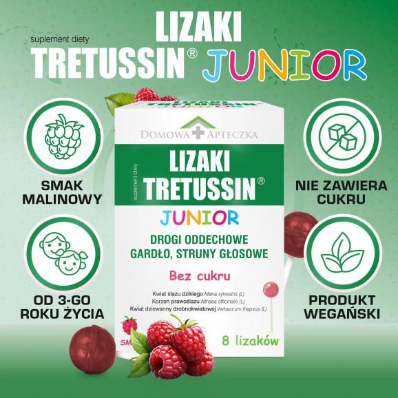 Tretussin Junior Lizaki o smaku malinowym – suplement diety (8 sztuk) - zdjęcie produktu