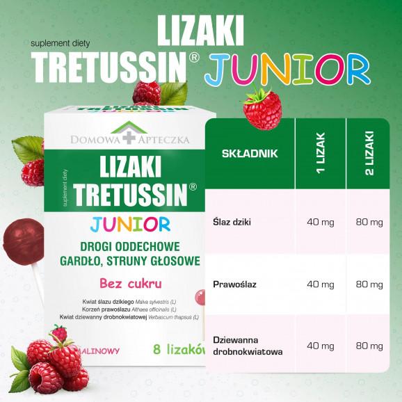 Tretussin Junior Lizaki o smaku malinowym – suplement diety (8 sztuk) - zdjęcie produktu