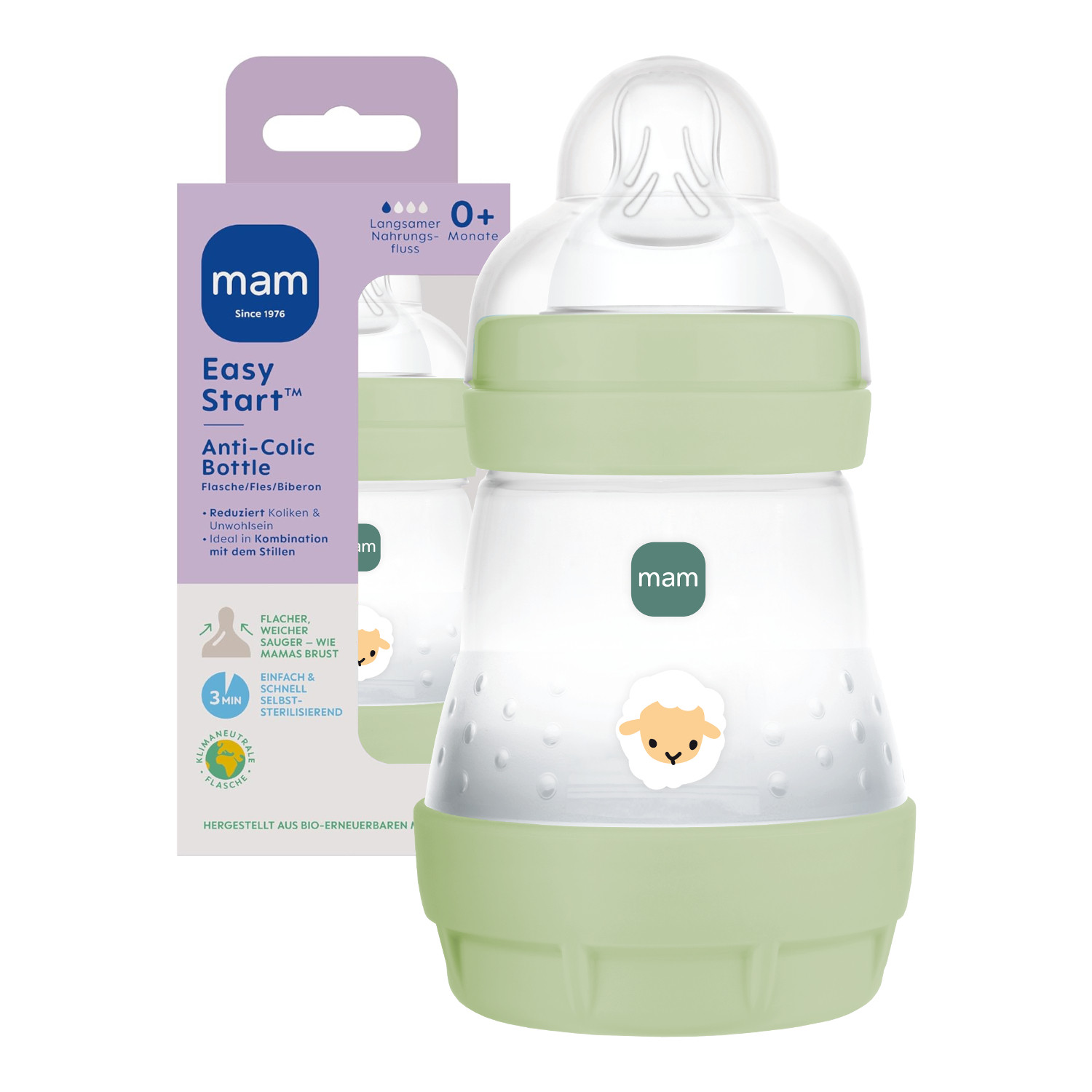 MAM Butelka antykolkowa Perfect Start 160 ml Grounding in Nature (zielona, unisex, 0m+)