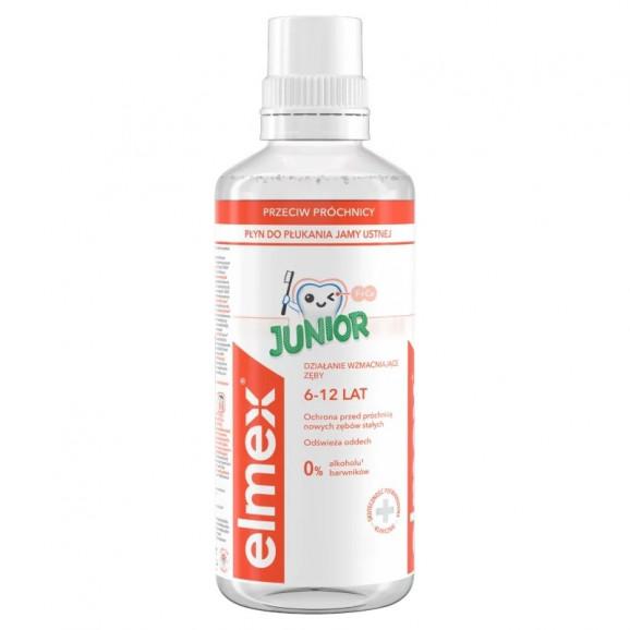 elmex Junior – płyn do płukania jamy ustnej dla dzieci 6–12 lat, bez alkoholu (400 ml) elmex Junior – płyn do płukania jamy ustnej dla dzieci 6–12 lat, bez alkoholu (400 ml) - zdjęcie produktu