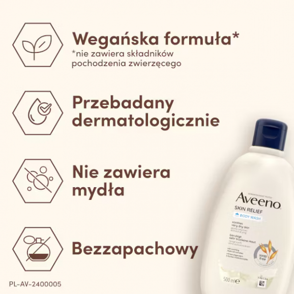 Aveeno Skin Relief, nawilżający żel do mycia ciała (500 ml) Aveeno Skin Relief, nawilżający żel do mycia ciała (500 ml) - zdjęcie produktu
