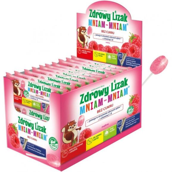 Zdrowy Lizak Mniam-Mniam o smaku malinowym, 40 sztuk Zdrowy Lizak Mniam-Mniam o smaku malinowym, 40 sztuk - zdjęcie produktu