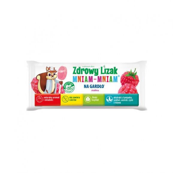 Zdrowy Lizak Mniam-Mniam na Gardło o smaku malinowym, 40 sztuk - zdjęcie produktu