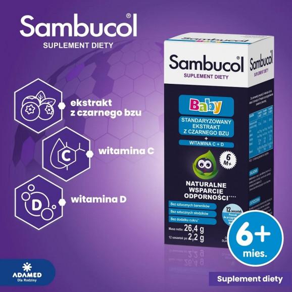 Sambucol Baby – suplement diety, dla niemowląt po 6 miesiącu życia, 12 saszetek - zdjęcie produktu