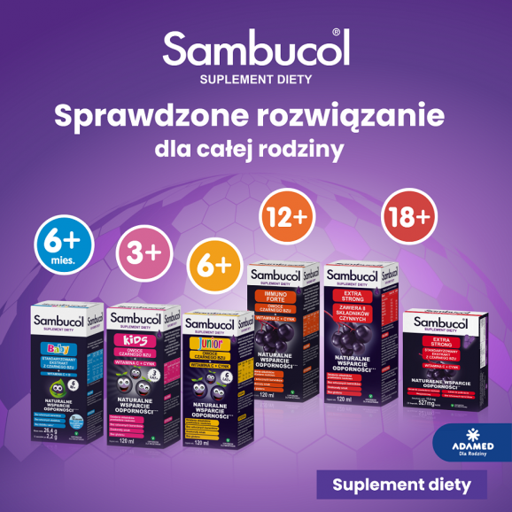 Sambucol Baby – suplement diety, dla niemowląt po 6 miesiącu życia, 12 saszetek - zdjęcie produktu