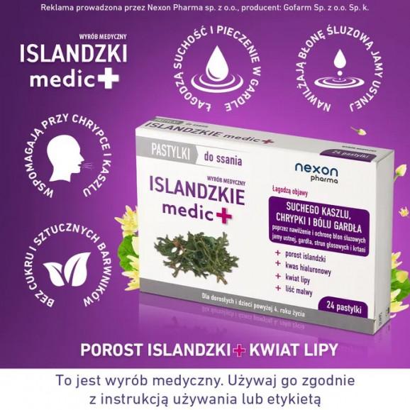 Islandzkie Medic + – pastylki na suchy kaszel i ból gardła (24 pastylki) Islandzkie Medic + – pastylki na suchy kaszel i ból gardła (24 pastylki) - zdjęcie produktu