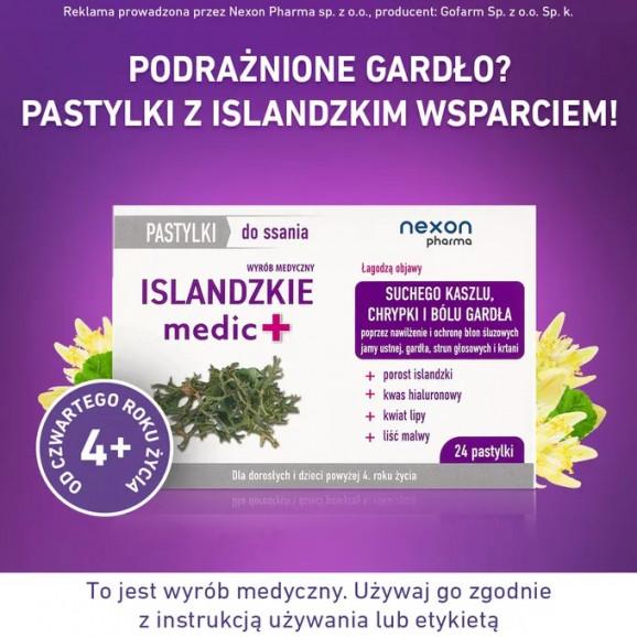 Islandzkie Medic + – pastylki na suchy kaszel i ból gardła (24 pastylki) Islandzkie Medic + – pastylki na suchy kaszel i ból gardła (24 pastylki) - zdjęcie produktu