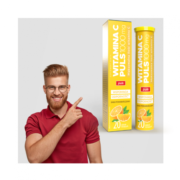 Witamina C PULS 1000 mg, tabletki musujące, smak pomarańczowy (20 szt.) - zdjęcie produktu