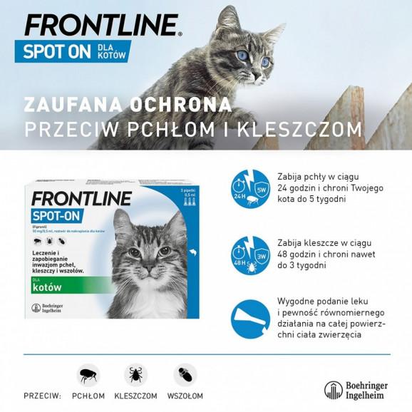 FRONTLINE SPOT-ON 50 mg/0,5 ml – roztwór do nakrapiania dla kotów (3 x 0,5 ml) - zdjęcie produktu