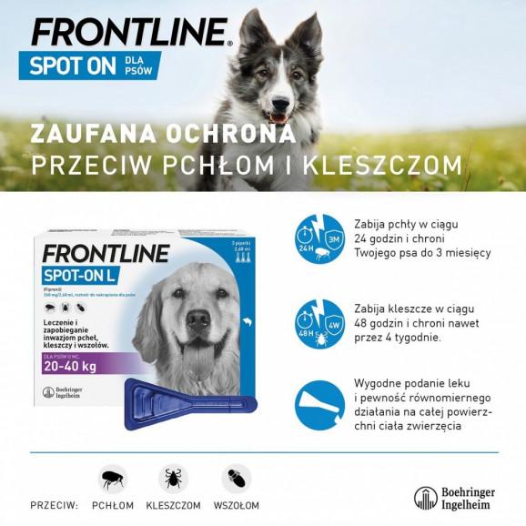 FRONTLINE Spot On dla psa 20–40 kg (L) – krople na pchły i kleszcze (3 pipety x 2,68 ml) FRONTLINE Spot On dla psa 20–40 kg (L) – krople na pchły i kleszcze (3 pipety x 2,68 ml) - zdjęcie produktu