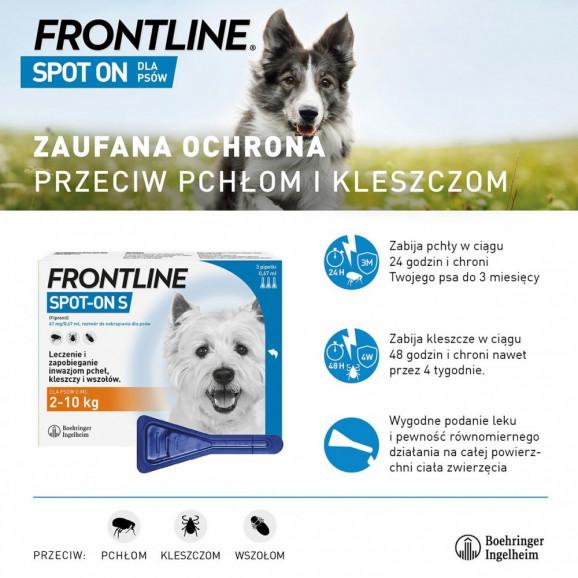 FRONTLINE Spot-on S 67 mg/0,67 ml – roztwór do nakrapiania dla psów 2–10 kg (3 pipety) - zdjęcie produktu