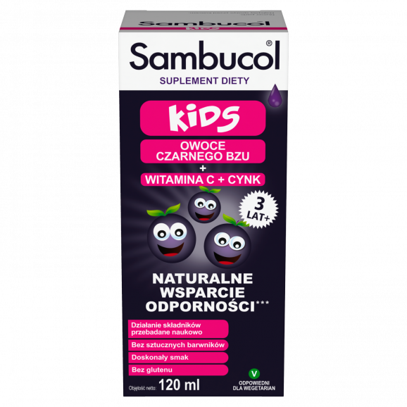 Sambucol Kids syrop wspierający odporność z witaminą C, 120 ml + kosmetyczka + łyżeczka Sambucol - zdjęcie produktu