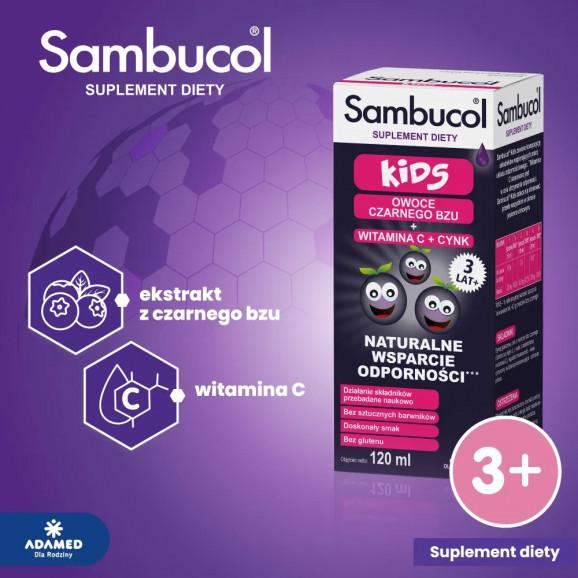 Sambucol Kids syrop wspierający odporność z witaminą C, 120 ml + kosmetyczka + łyżeczka Sambucol - zdjęcie produktu