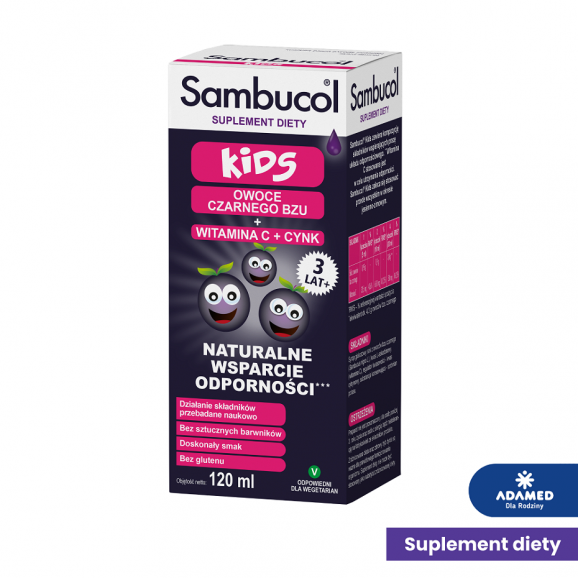 Sambucol Kids syrop wspierający odporność z witaminą C, 120 ml + kosmetyczka + łyżeczka Sambucol - zdjęcie produktu