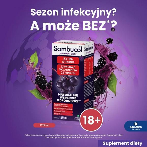 Sambucol Extra Strong płyn dla dorosłych 120 ml + kosmetyczka + łyżeczka Sambucol - zdjęcie produktu