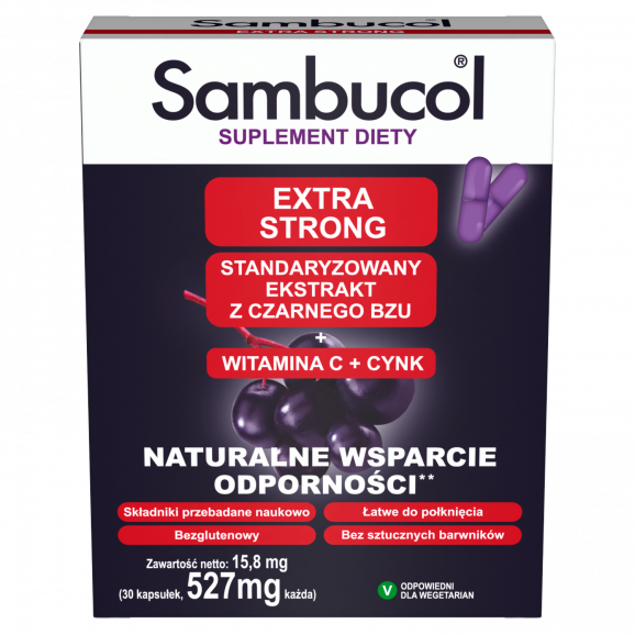 Sambucol Extra Strong – suplement diety 30 kapsułek + kosmetyczka + łyżeczka Sambucol - zdjęcie produktu