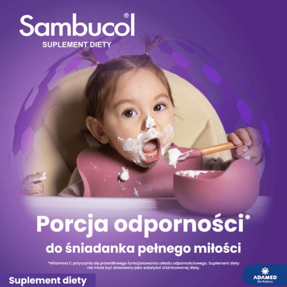 Sambucol Baby dla niemowląt po 6 miesiącu życia, 12 saszetek + kosmetyczka + łyżeczka Sambucol - zdjęcie produktu