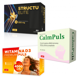 Ruch bez bólu PULS Structu Elite 60 kapsułek + CalmPuls 60 tabletek + Witamina D3 4000j.m. 60 kapsułek GRATIS - zdjęcie produktu