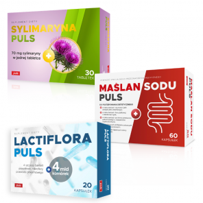 Wsparcie trawienia PULS Sylimaryna 30 tabletek + Maślan Sodu 60 kapsułek + Lactiflora Puls 20 kapsułek GRATIS - zdjęcie produktu