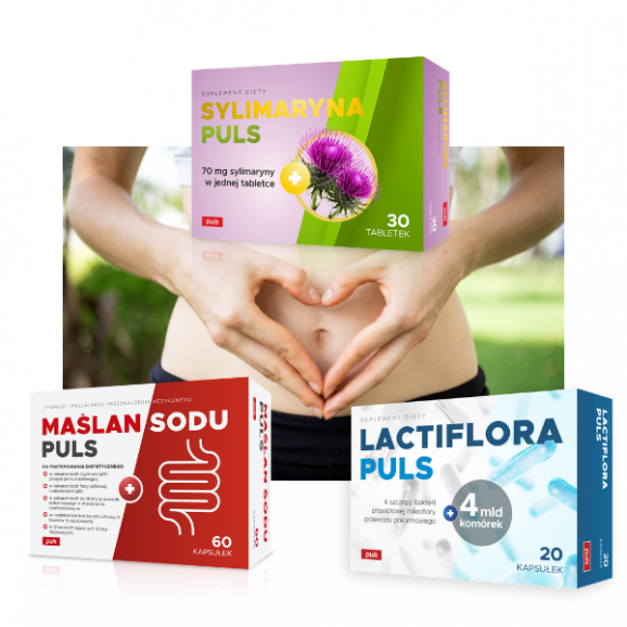 Wsparcie trawienia PULS Sylimaryna 30 tabletek + Maślan Sodu 60 kapsułek + Lactiflora Puls 20 kapsułek GRATIS - zdjęcie produktu