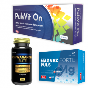 Zestaw Dla Niego PULS PulsVit On 60 kapsułek + Ashwagandha Elite Puls 60 kapsułek + Magnez Forte Puls 60 tabletek GRATIS - zdjęcie produktu