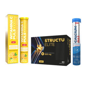 Zestaw Ochrona stawów PULS Structu Elite 60 kapsułek + Calcium Puls 20 tabletek musujących + Witamina C Puls 1000mg 20 tablet - zdjęcie produktu