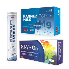 Zestaw Energia i Elektrolity Elektrolity PULS Max Puls 20 tabletek musujących + PulsVit On 60 kapsułek + Magnez Forte Puls 60 - zdjęcie produktu