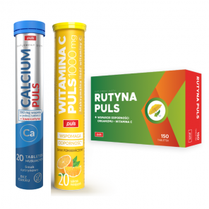 Zestaw Alergia i Odporność PULS Calcium Puls 20 tabletek musujących + Witamina C Puls 1000 mg 20 tabletek musujących + Rutyn - zdjęcie produktu