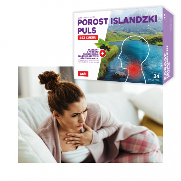 Zestaw Mocny Głos PULS Porost Islandzki 24 pastylki do ssania + Tymianek i Podbiał 16 pastylek do ssania + Calcium Puls 20 tab - zdjęcie produktu