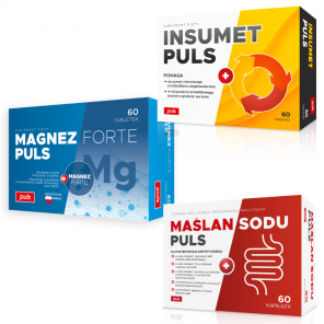 Zestaw Równowaga Glikemiczna PULS Insumet Puls 60 tabletek + Maślan Sodu Puls 60 kapsułek + Magnez Forte Puls 60 tabletek GRA - zdjęcie produktu