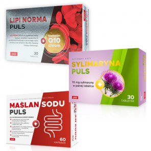 Zestaw Cholesterol pod Kontrolą PULS Lipi Norma Puls 30 tabletek + Sylimaryna Puls 30 tabletek + Maślan Sodu Puls 60 kapsułek - zdjęcie produktu